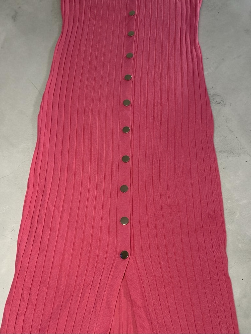 Amazon Pink Ribbed Button-Front Midi Dress - Picture 7 of 7